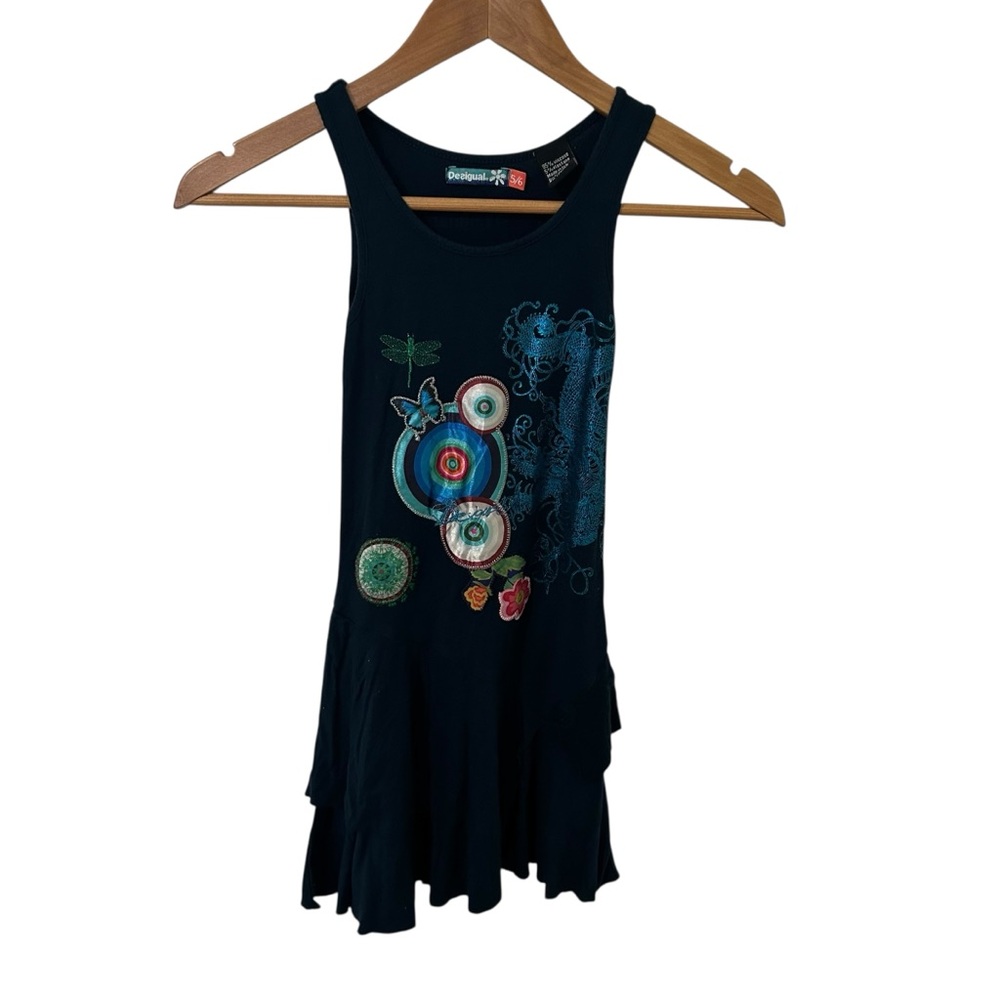Desigual Girls Navy Blue Colorful Embroidered Sleeveless Dress Size 5/6